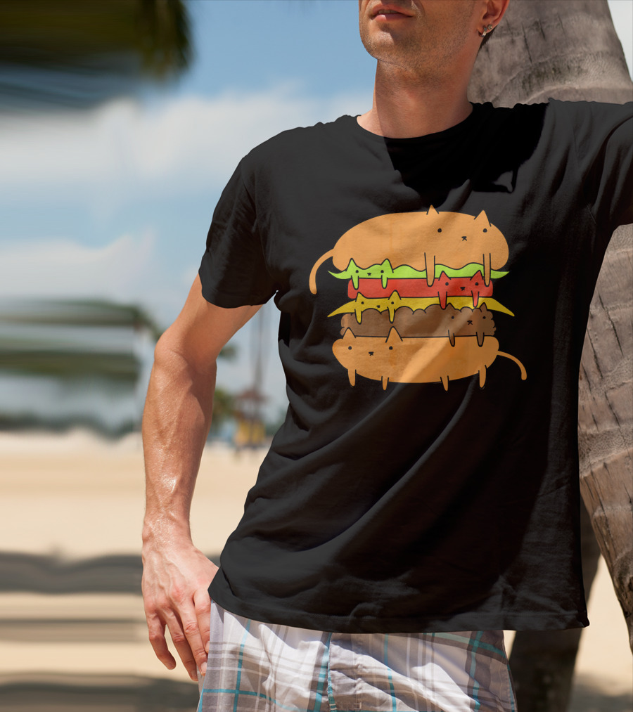 Cute Kawaii Cat Cheese Burger Adorable Layers T-Shirt