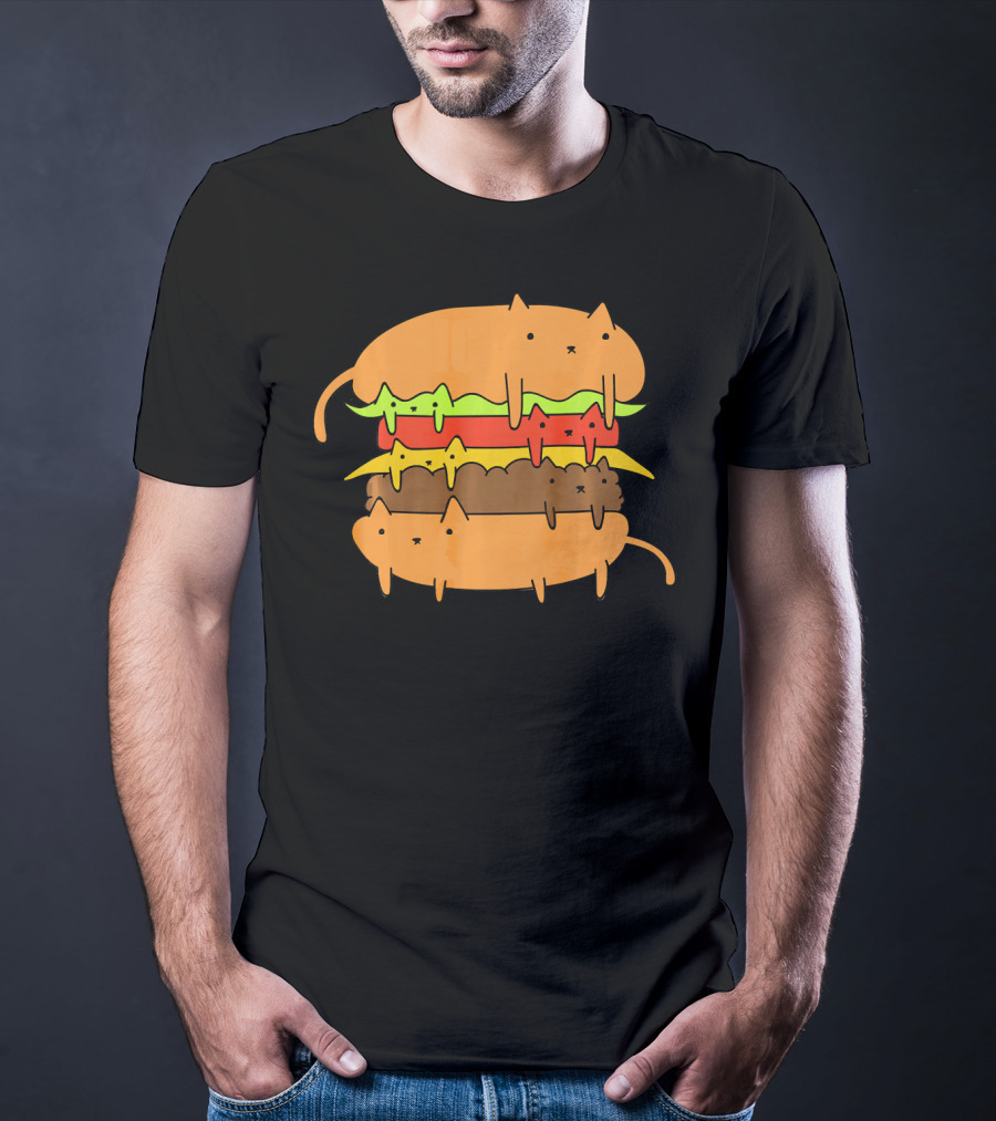 Cute Kawaii Cat Cheese Burger Adorable Layers T-Shirt