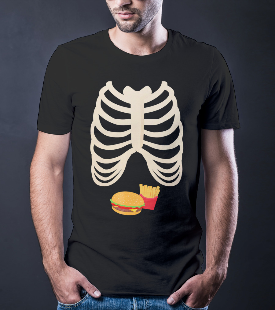 Halloween Skeleton Rib Cage Xray Burger And Fries T-Shirt