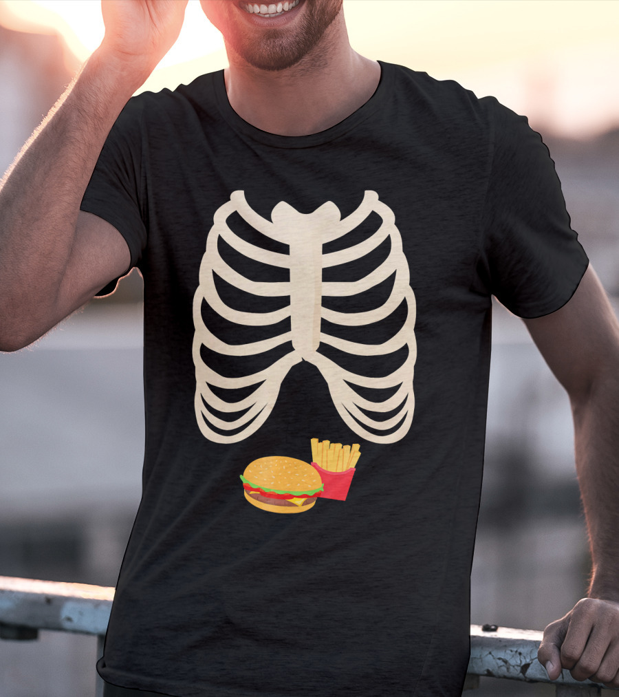 Halloween Skeleton Rib Cage Xray Burger And Fries T-Shirt