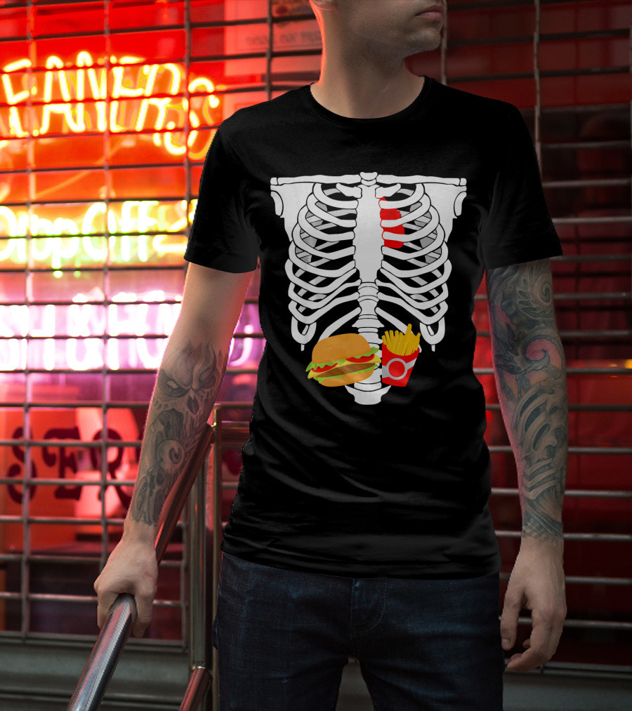 Skeleton Ribcage With Burger And Fries T-Shirt