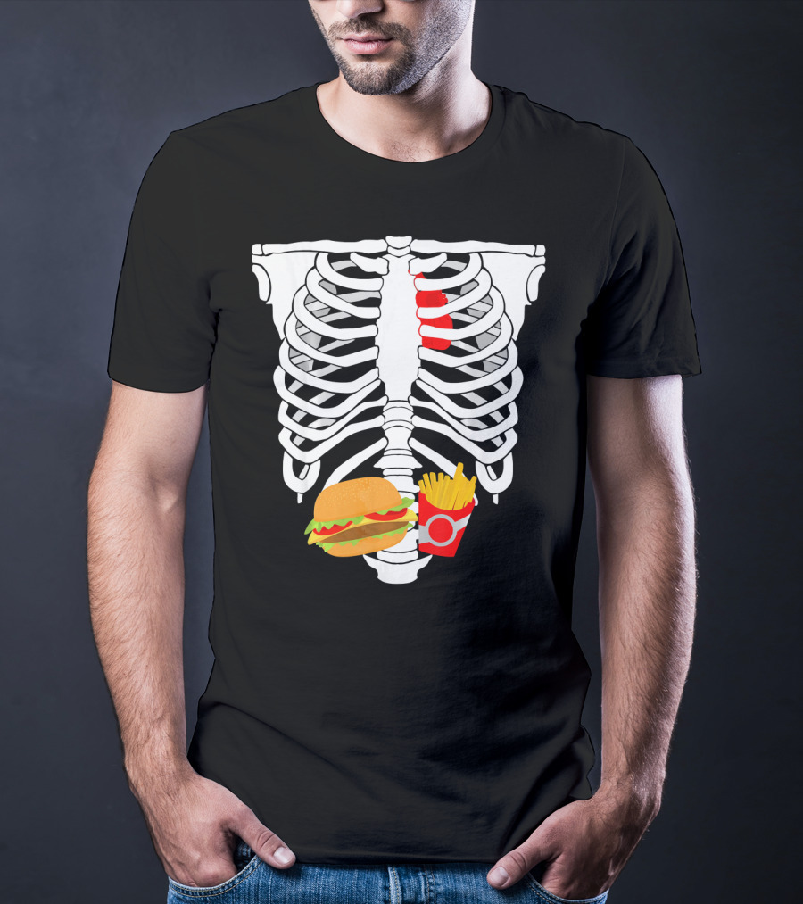 Skeleton Ribcage With Burger And Fries T-Shirt