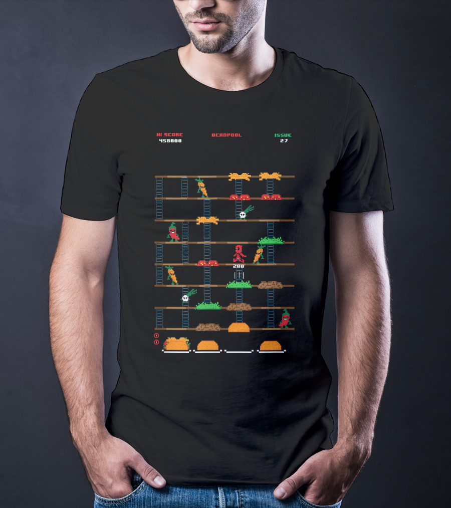 Marvel Deadpool Retro Gaming High Score Issue 27 Burger Time T-Shirt