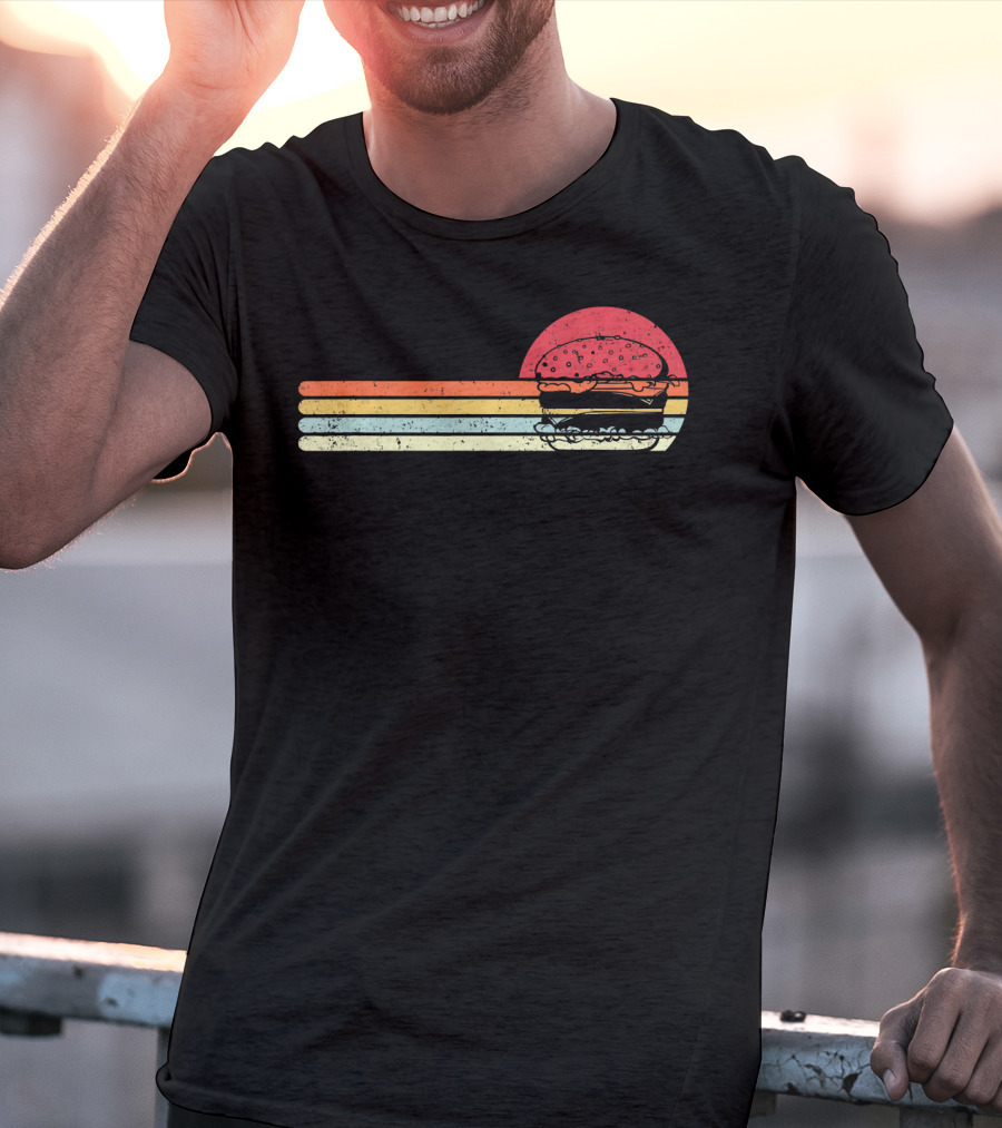 Retro Cheeseburger Sunset Stripes Burger T-Shirt