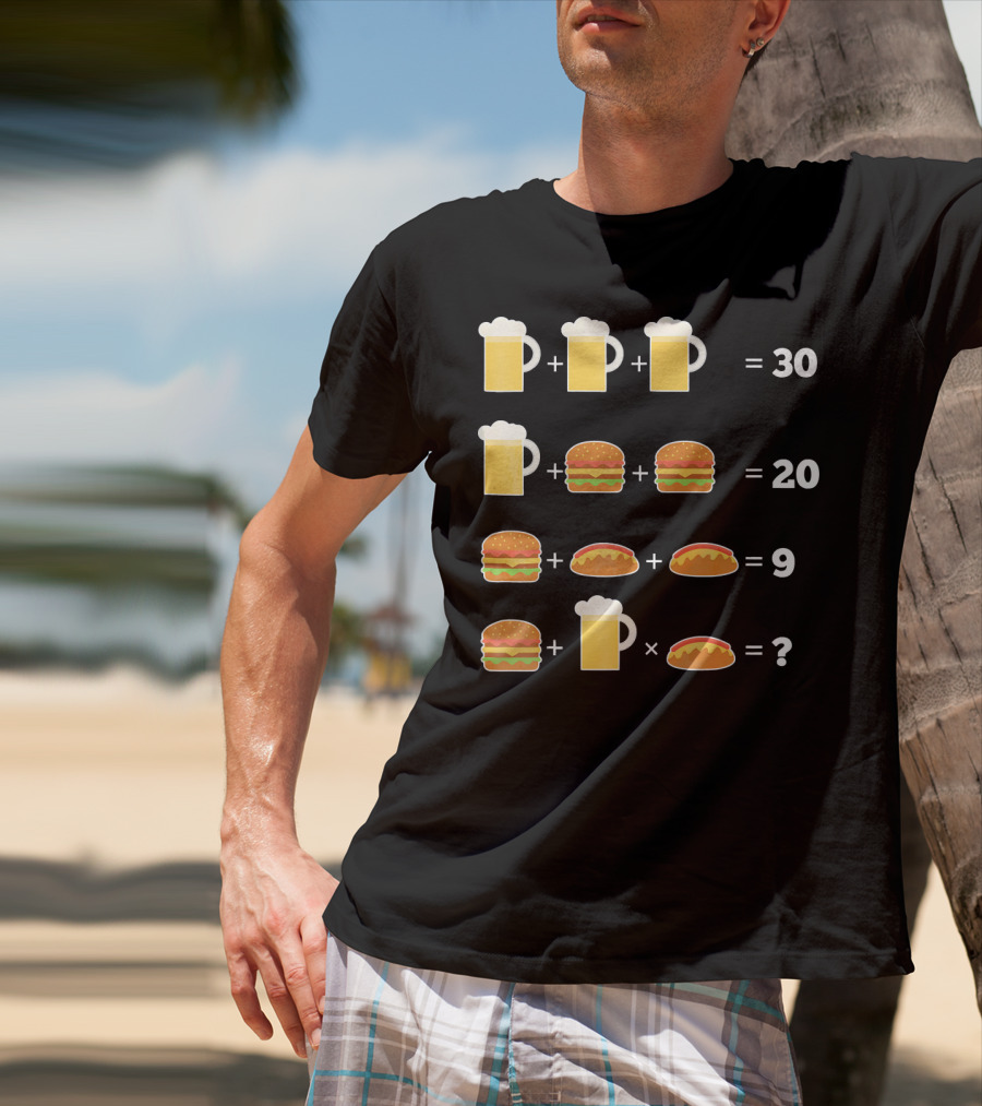 Beer And Hamburger Hot Dog Math Puzzle Equation T-Shirt