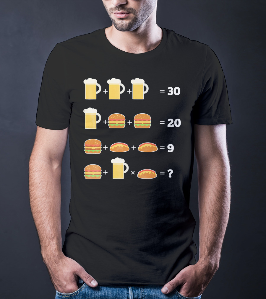 Beer And Hamburger Hot Dog Math Puzzle Equation T-Shirt