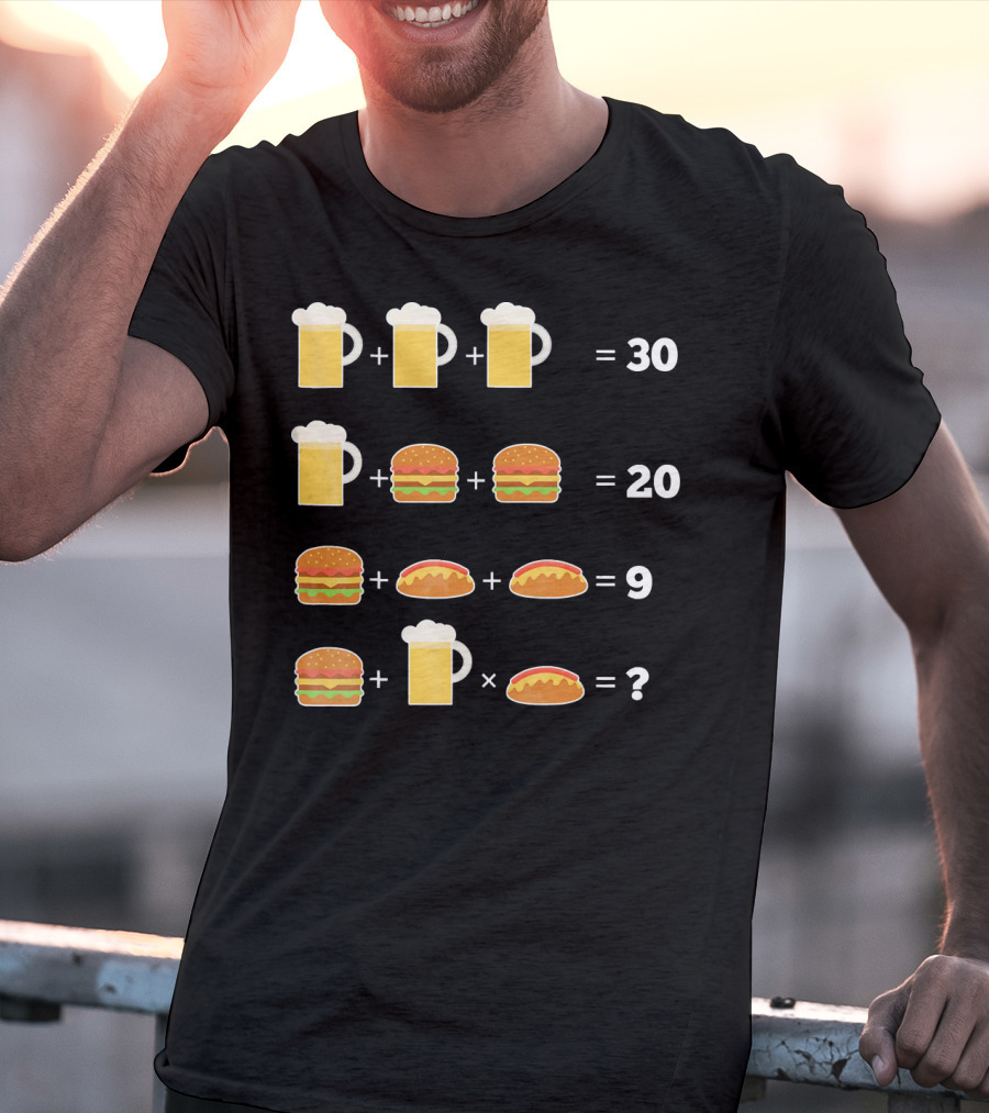 Beer And Hamburger Hot Dog Math Puzzle Equation T-Shirt