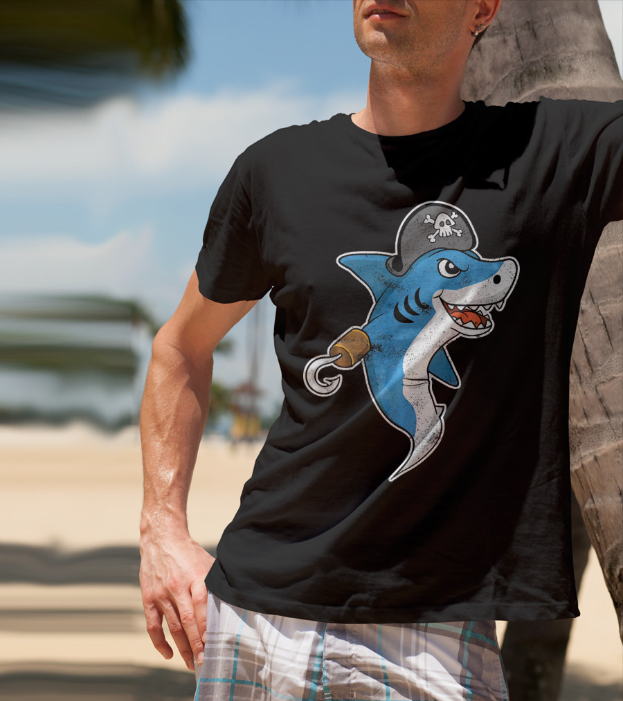 Pirate Shark With Hook And Pirate Hat T-Shirt