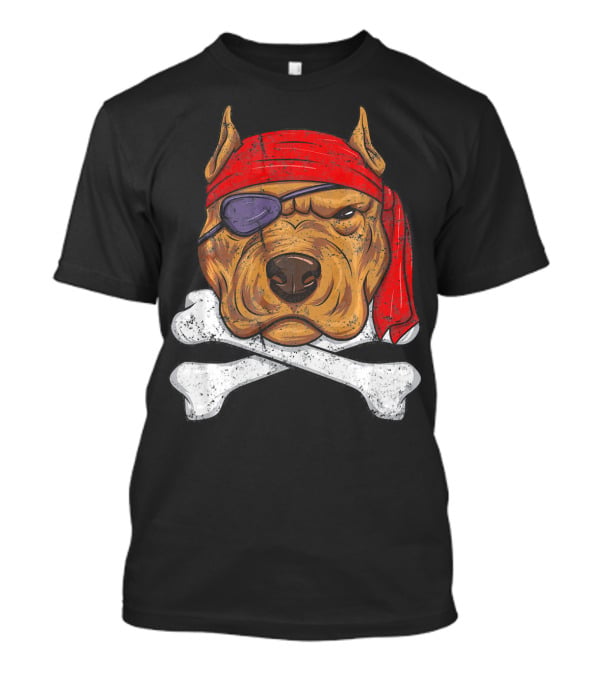 Vintage Pirate Dog Funny Puppy Crossbones Eyepatch Red Bandana T-Shirt