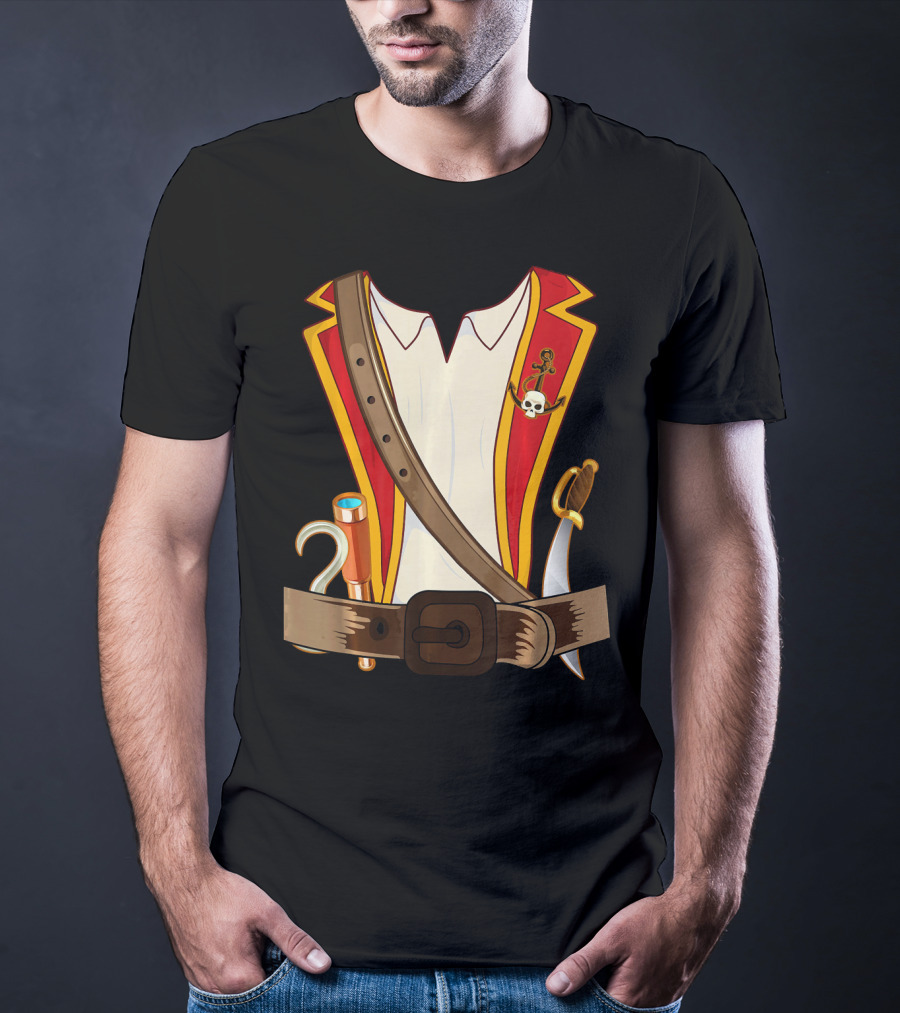 Funny Pirate Halloween Costume With Sword And Telescope T-Shirt