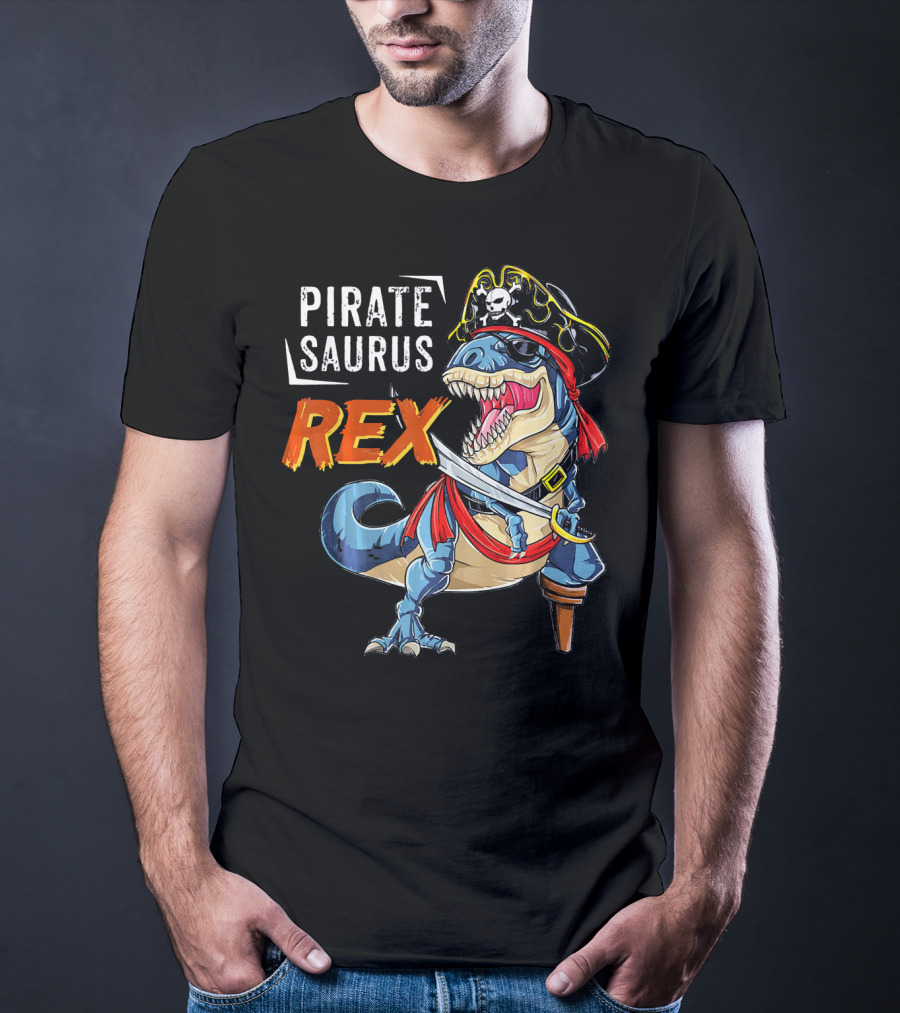 Pirate Saurus Rex Dinosaur Pirate Halloween Costume Hat T-Shirt