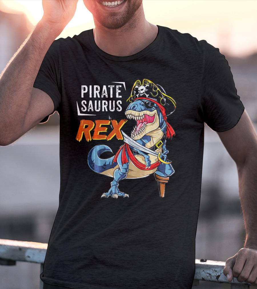Pirate Saurus Rex Dinosaur Pirate Halloween Costume Hat T-Shirt