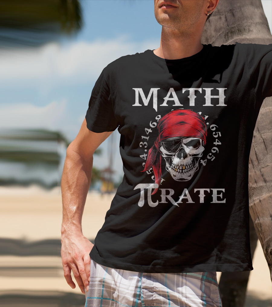 Math Pi-rate Skull With Red Bandana And Numbers T-Shirt