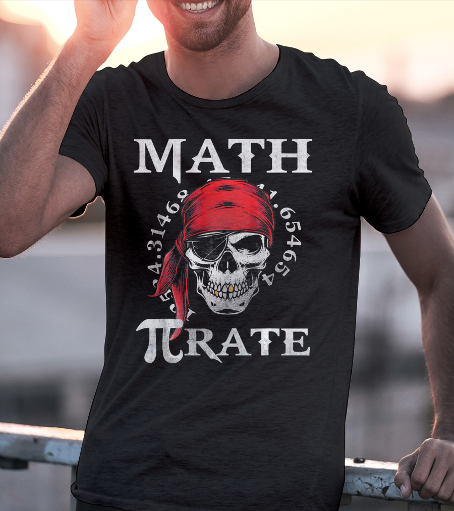Math Pi-rate Skull With Red Bandana And Numbers T-Shirt