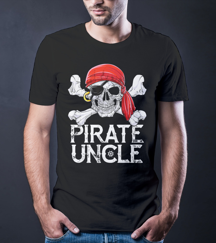 Pirate Uncle Skull Crossbones Jolly Roger Bandana Eyepatch T-Shirt