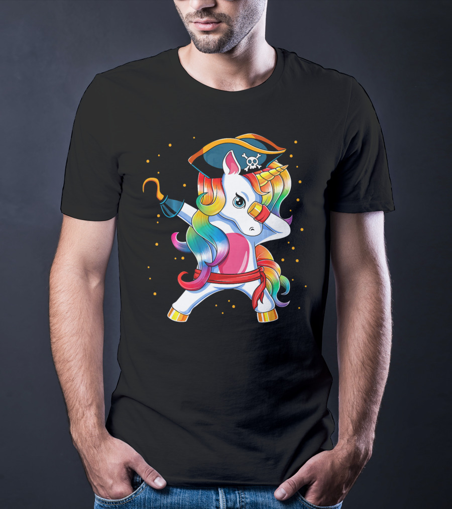 Funny Pirate Unicorn With Rainbow Hair And Eye Patch T-Shirt