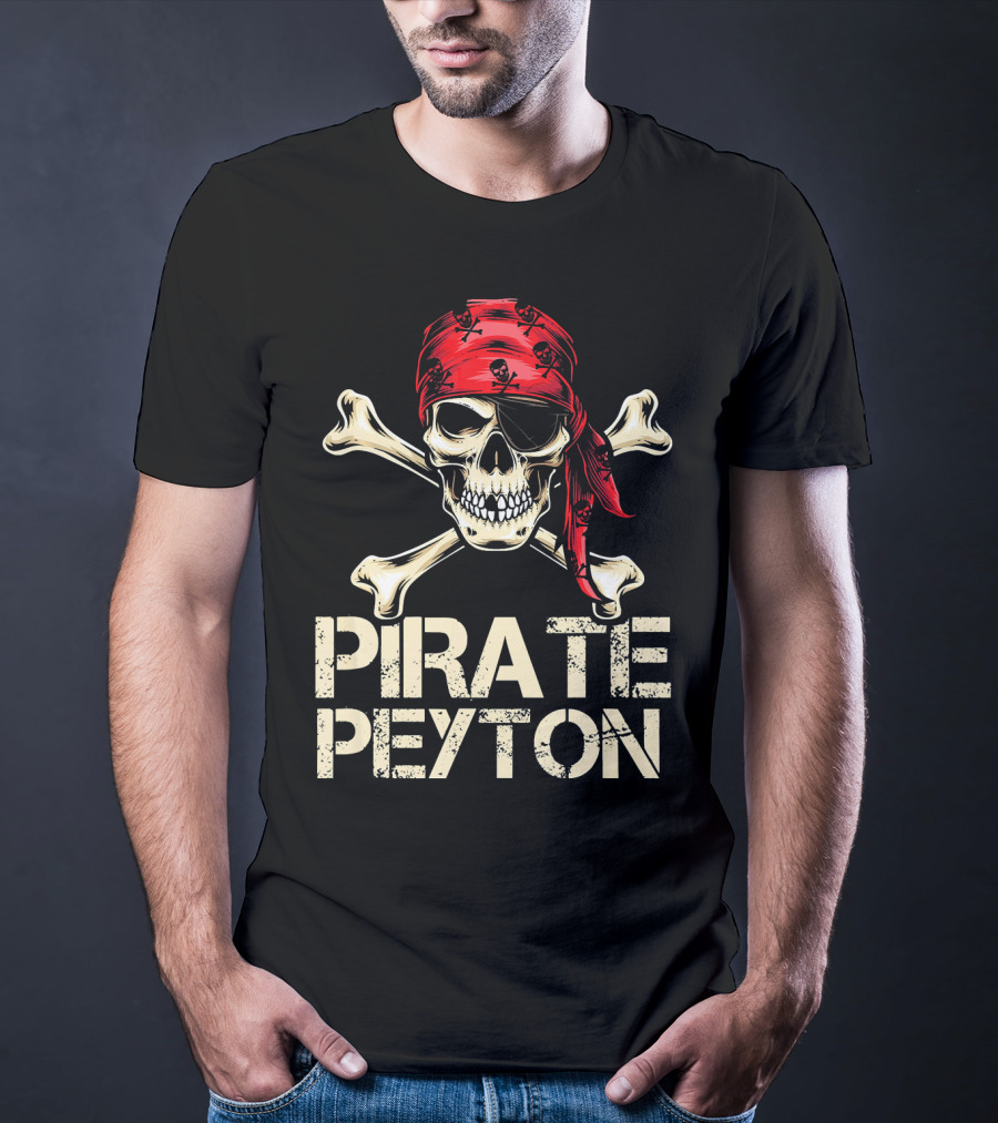PIRATE PEYTON Skull Crossbones Red Bandana Birthday Personalize T-Shirt