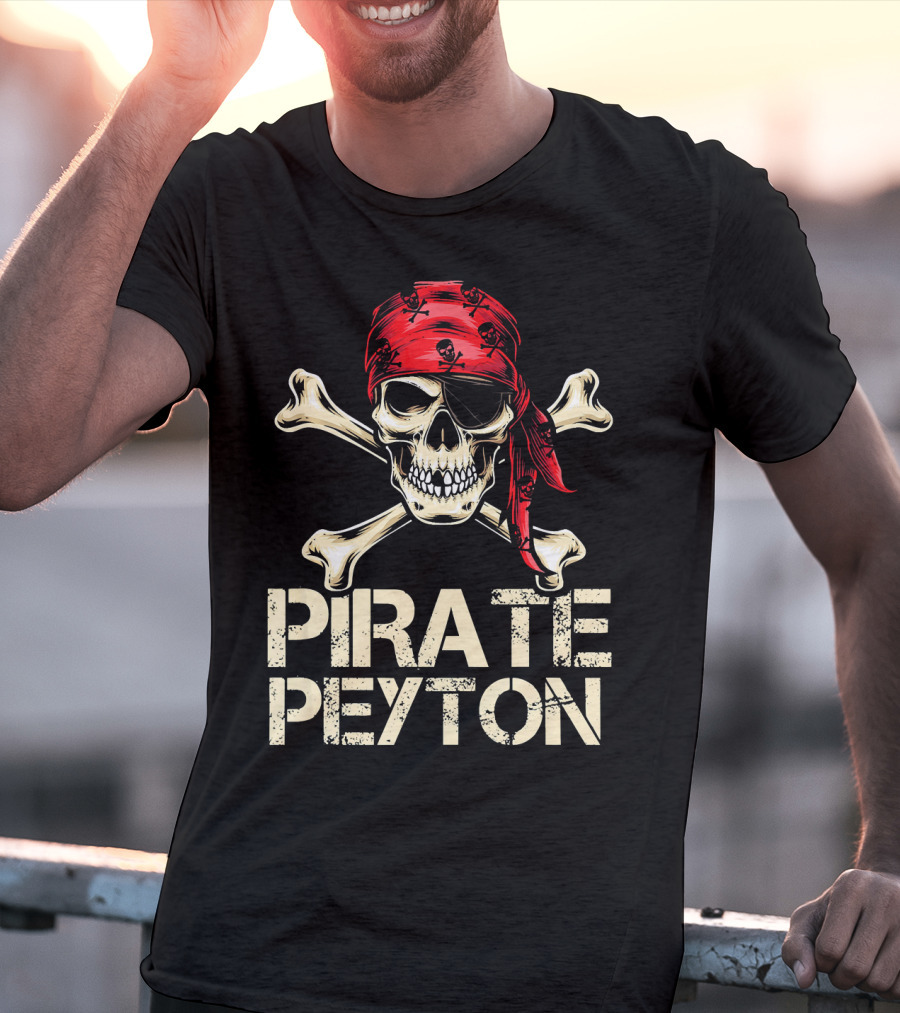 PIRATE PEYTON Skull Crossbones Red Bandana Birthday Personalize T-Shirt