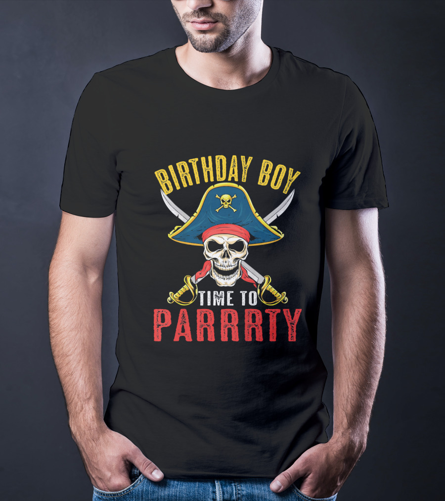 Birthday Boy Pirate Skull Time To Parrrty T-Shirt