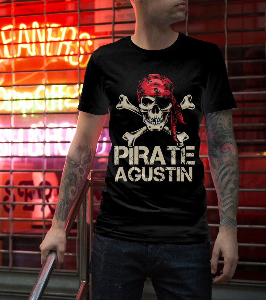 PIRATE AGUSTIN Skull With Crossbones Red Bandana Birthday Fun T-Shirt