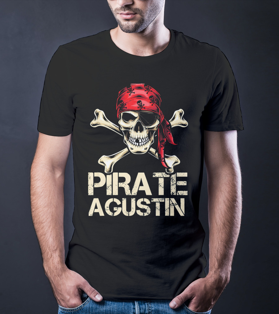 PIRATE AGUSTIN Skull With Crossbones Red Bandana Birthday Fun T-Shirt