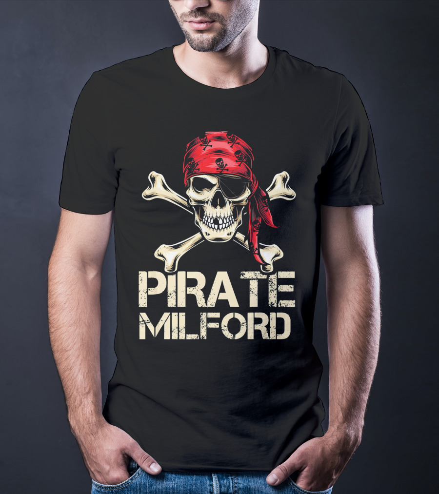 PIRATE MILFORD Skull Crossbones Red Bandana Custom Birthday T-Shirt
