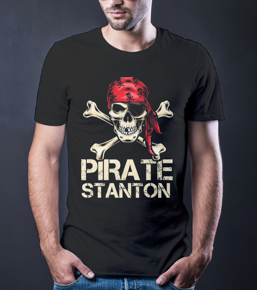 PIRATE STANTON Skull And Crossbones Red Bandana Birthday Personaliz T-Shirt