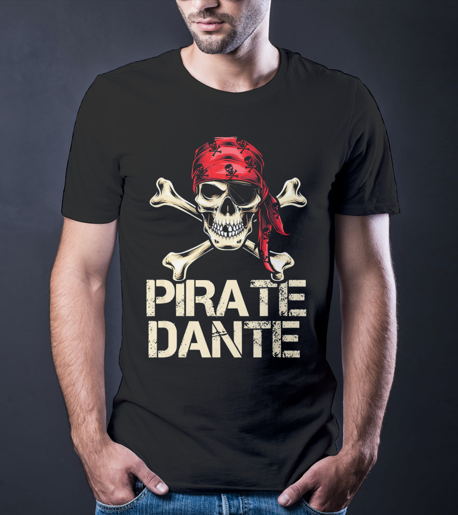 PIRATE DANTE Skull And Crossbones Red Bandana Halloween Birthday T-Shirt
