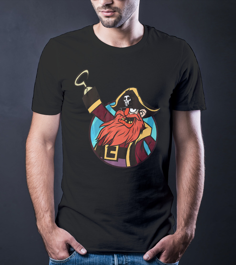 Pirate Captain With Skull Patch And Hook Hand T-Shirt