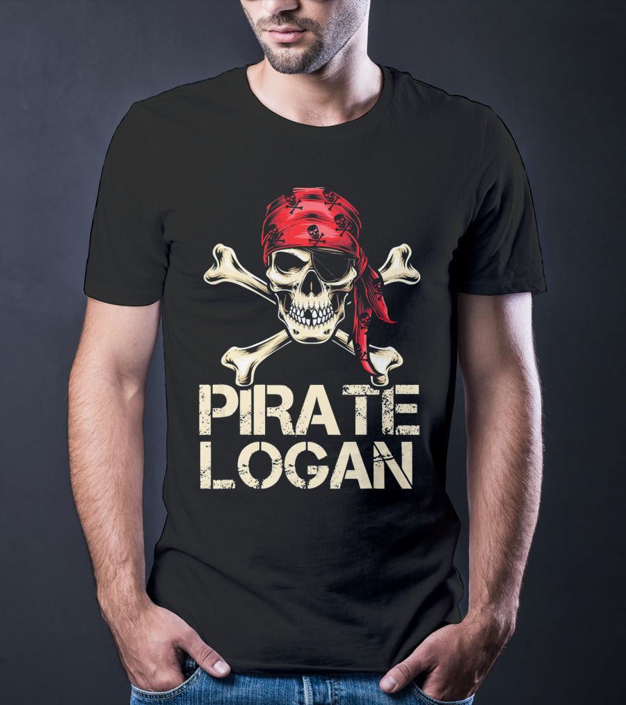 PIRATE LOGAN Skull And Crossbones Red Bandana Birthday T-Shirt