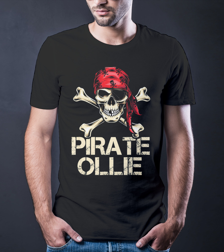 PIRATE OLLIE Skull Crossbones Red Bandana T-Shirt