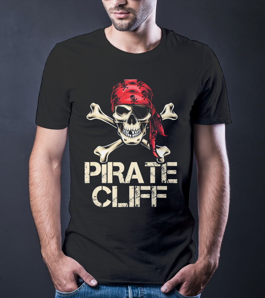 PIRATE CLIFF Skull And Crossbones Red Bandana T-Shirt