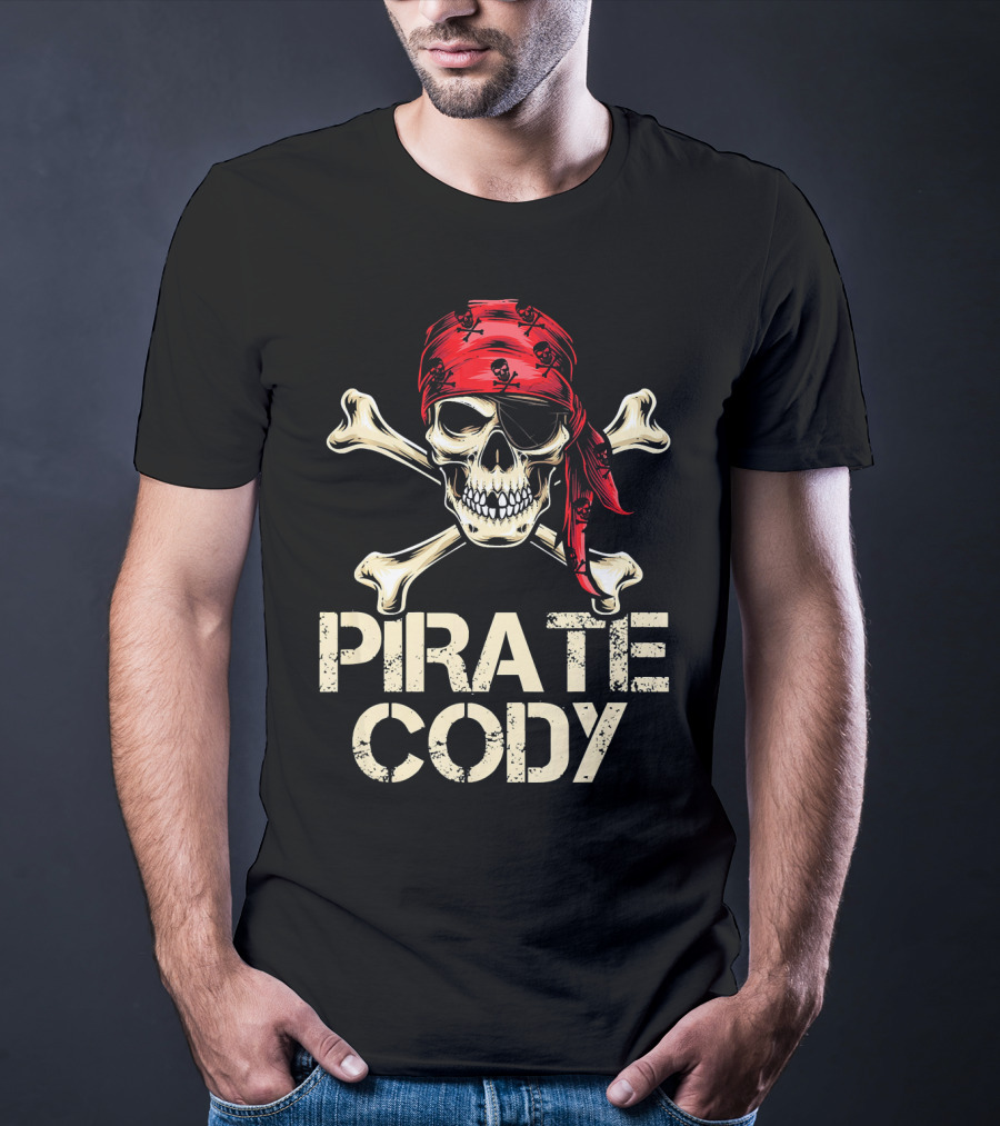 PIRATE CODY Skull Crossbones Red Bandana Birthday T-Shirt