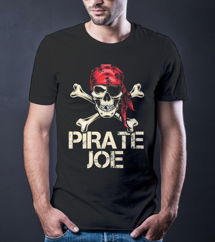 PIRATE JOE Skull And Crossbones Red Bandana T-Shirt