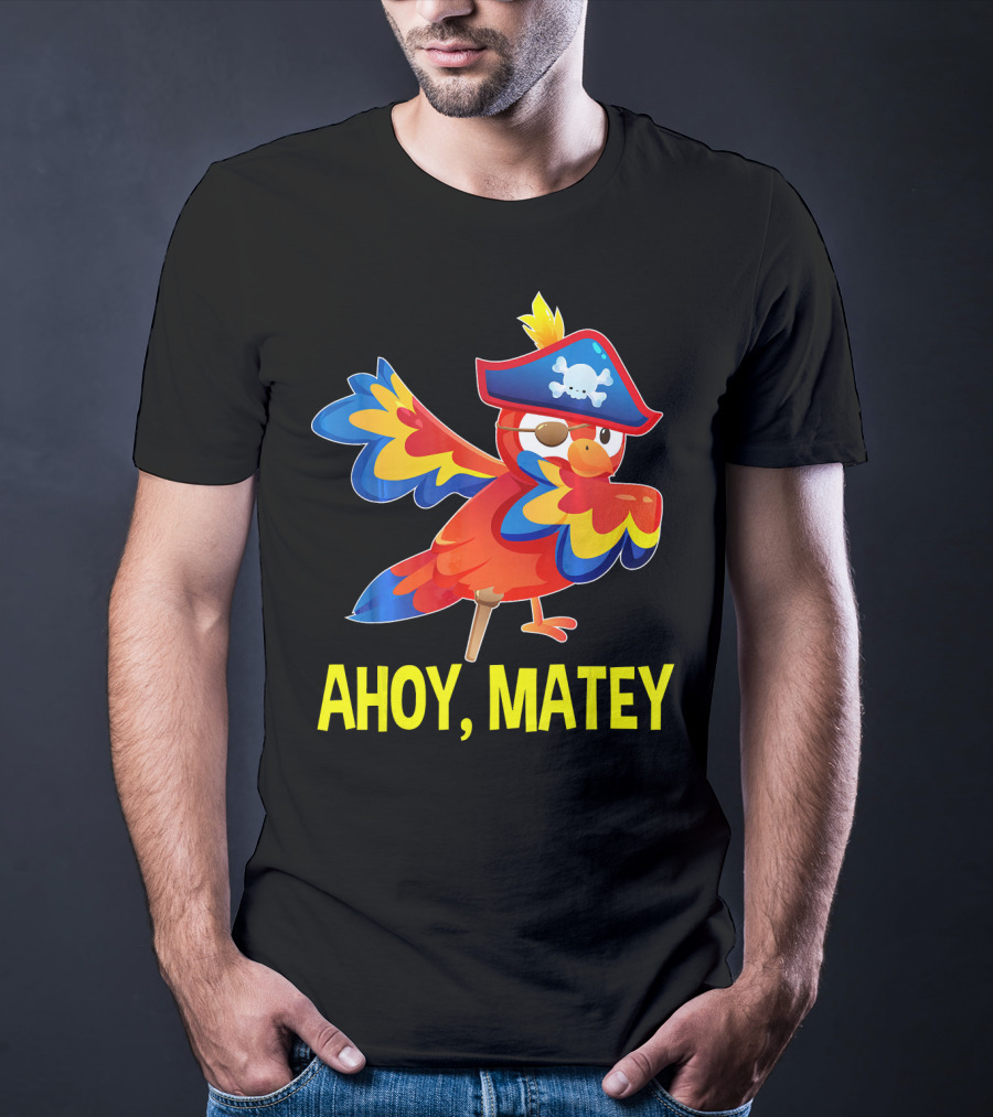 Ahoy Matey Dabbing Parrot With Pirate Hat And Skull Emblem T-Shirt