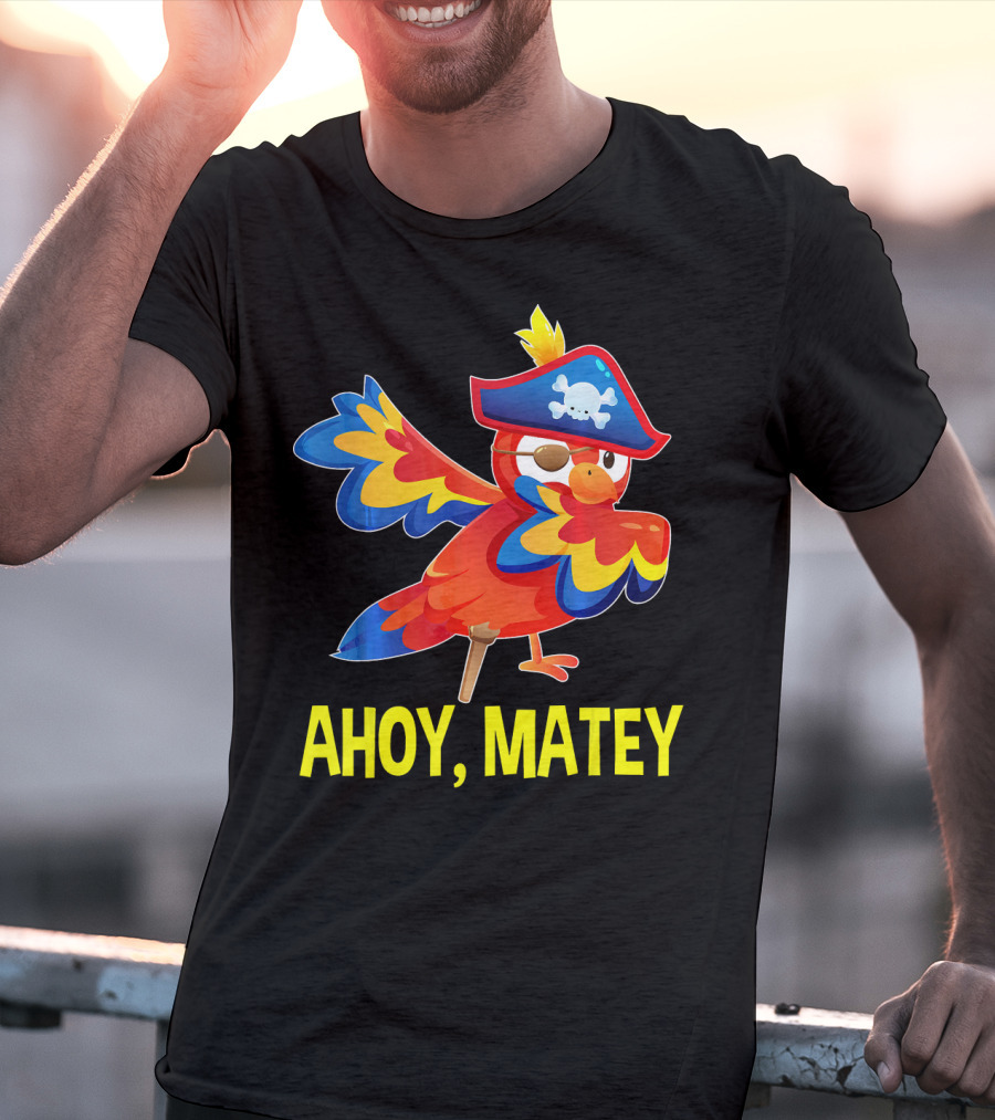 Ahoy Matey Dabbing Parrot With Pirate Hat And Skull Emblem T-Shirt
