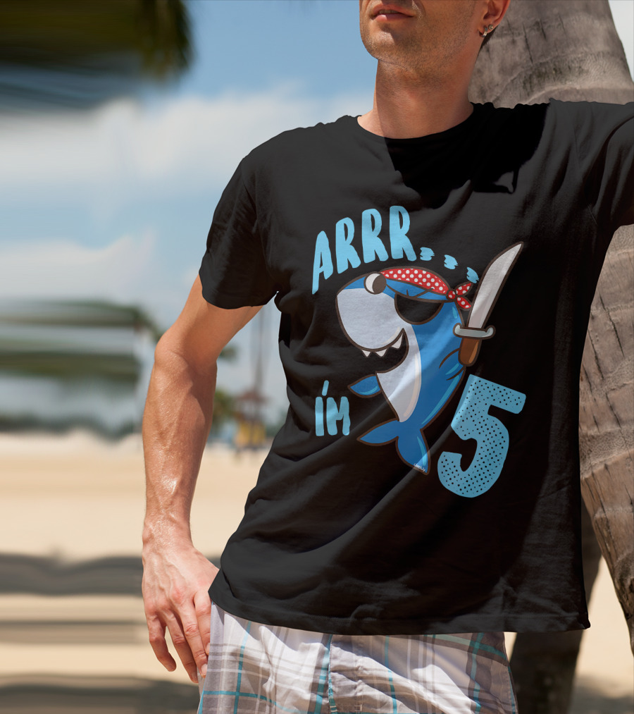 ARRR I'm 5 Boys Shark Pirate Birthday Idea T-Shirt