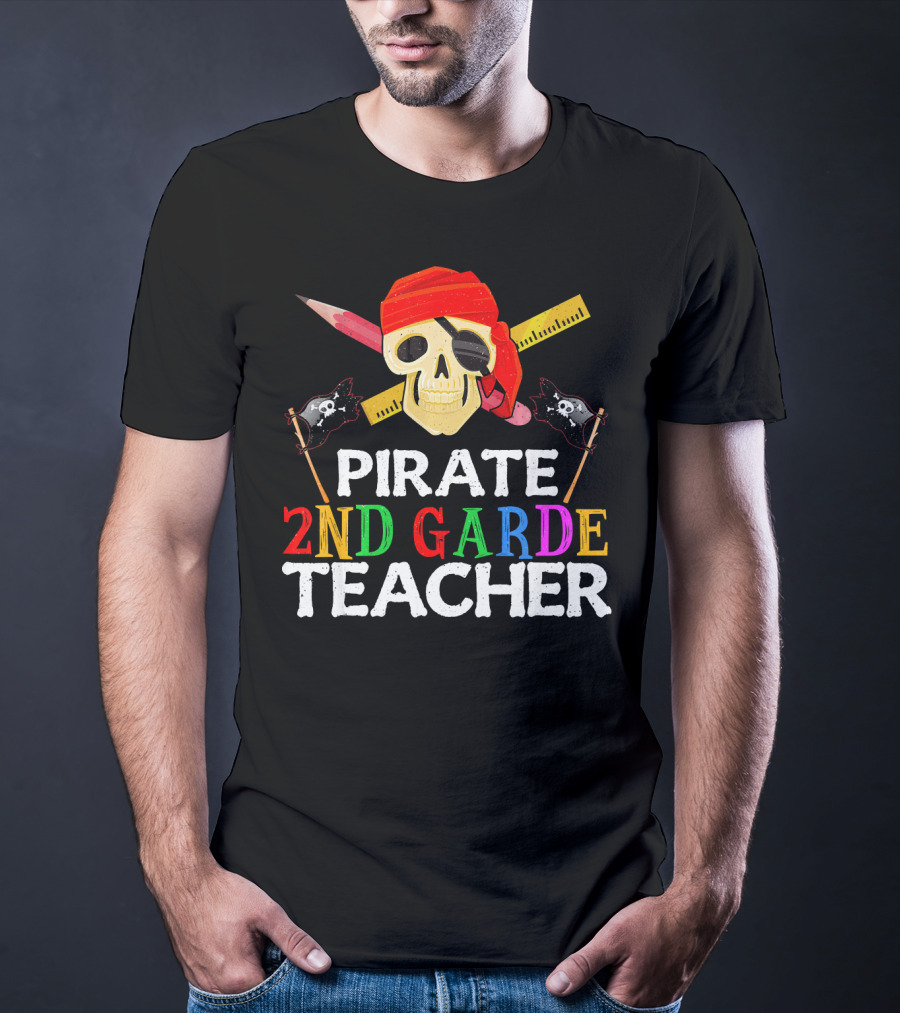 Pirate 2nd Grade Teacher Skull Ruler Swords Red Bandana T-Shirt