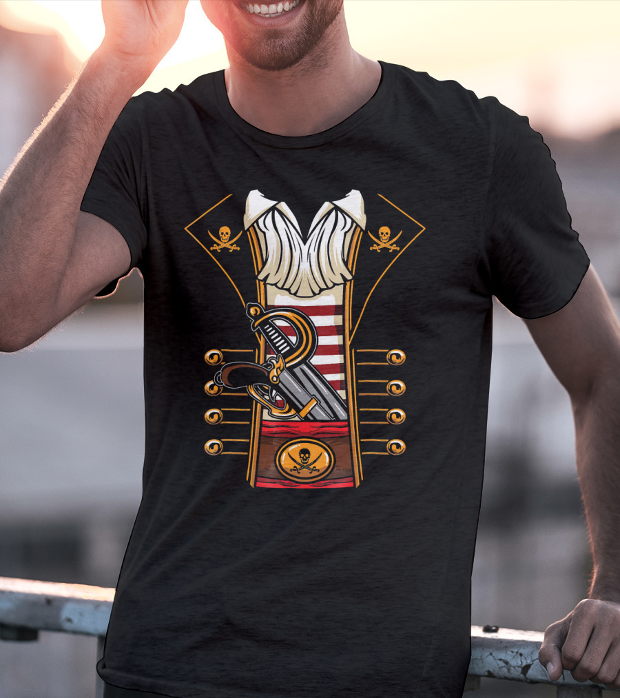 Pirate Buccaneer Halloween Costume With Sword And Pistol Elements T-Shirt