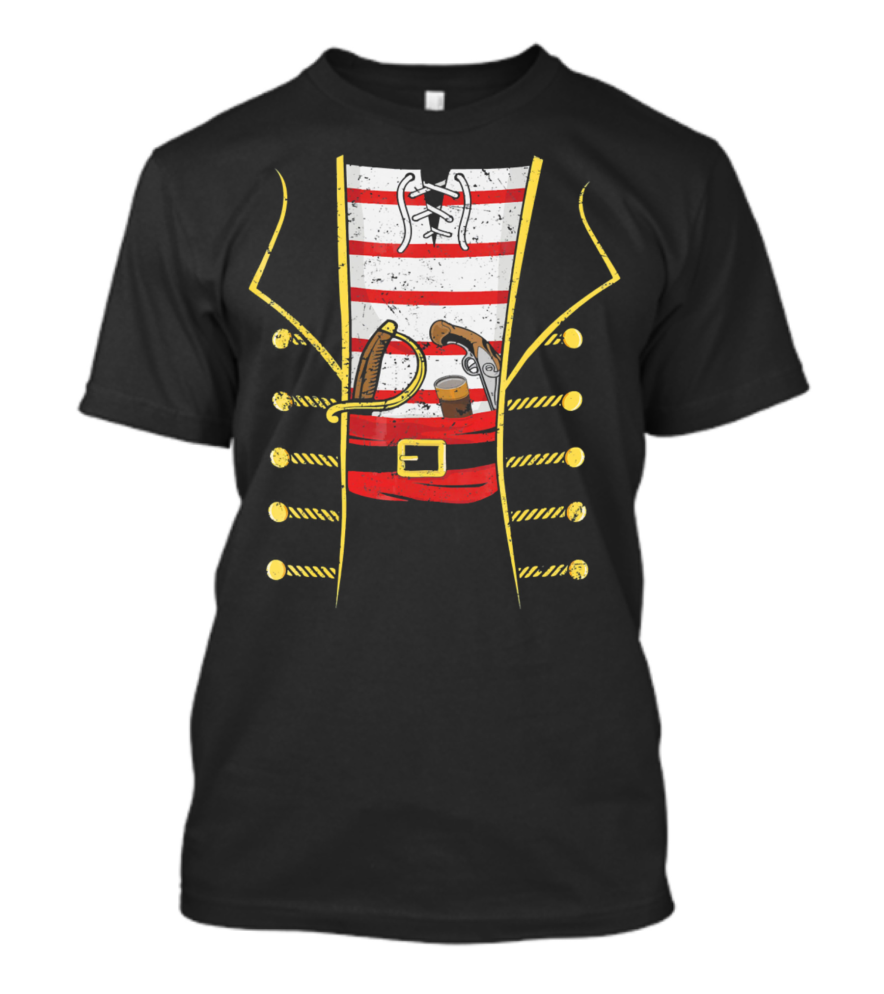 Distressed Pirate Costume With Sword And Gun Halloween Pirate T-Shirt