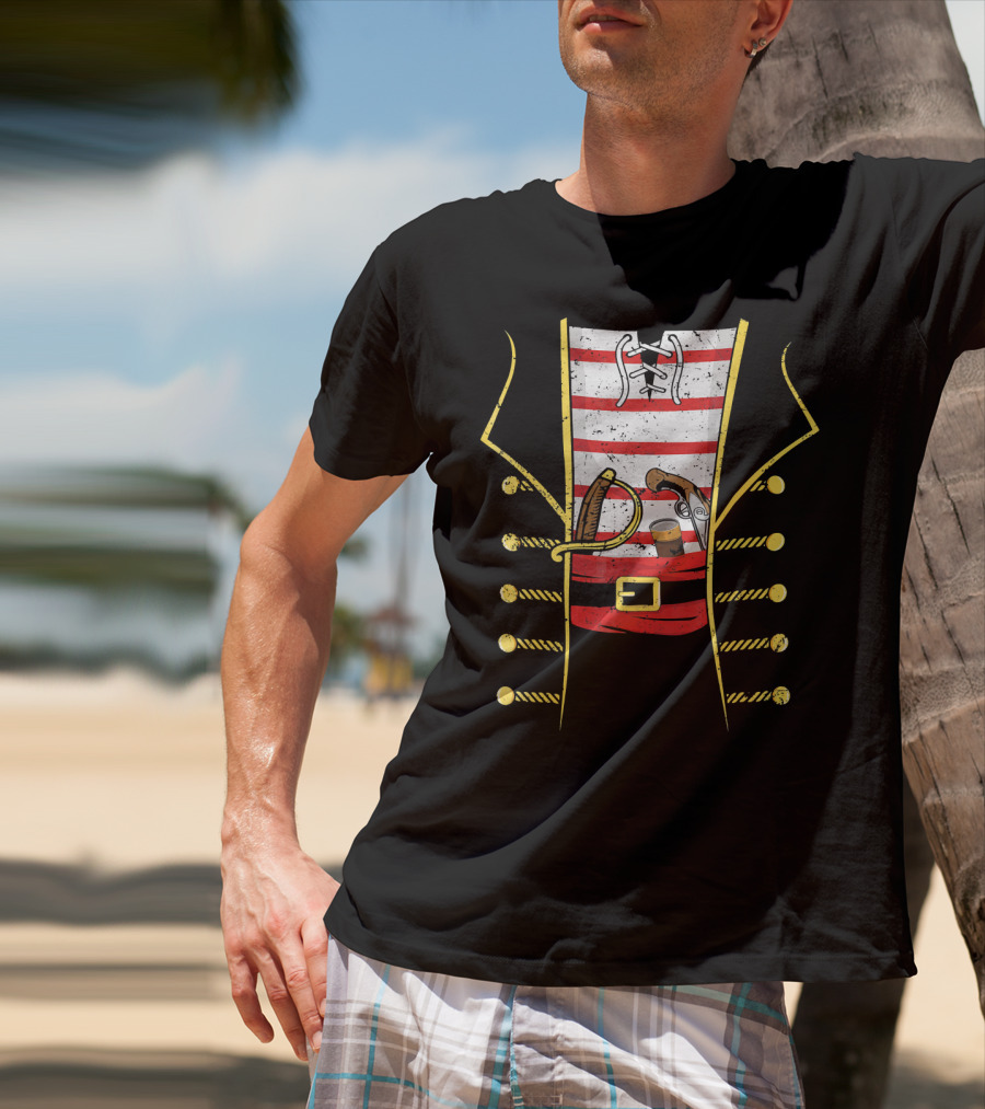 Distressed Pirate Costume With Sword And Gun Halloween Pirate T-Shirt