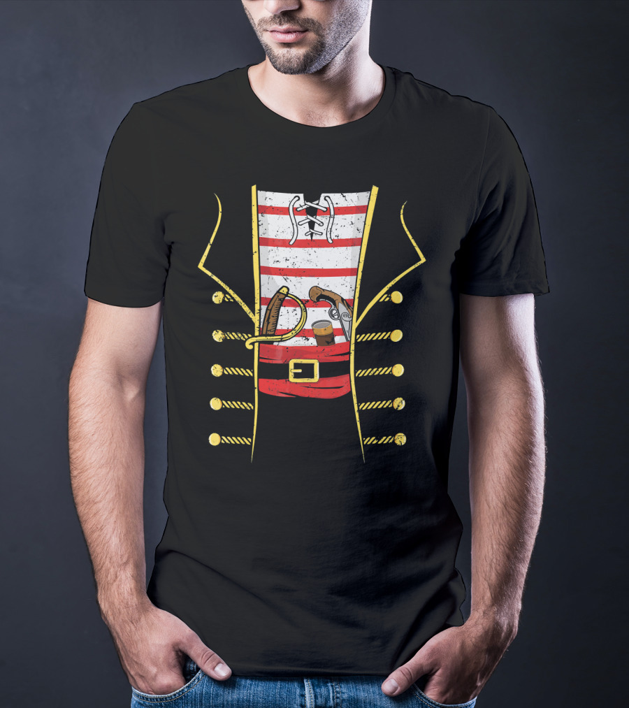 Distressed Pirate Costume With Sword And Gun Halloween Pirate T-Shirt