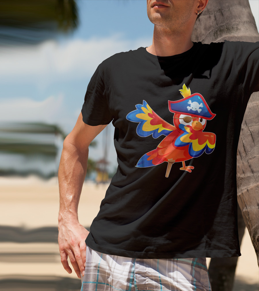 Cute Pirate Parrot Bird Halloween Costume Pirate Hat Skull T-Shirt