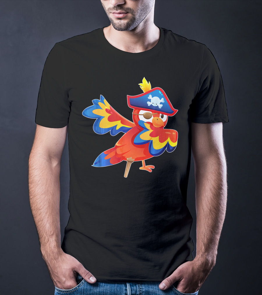 Cute Pirate Parrot Bird Halloween Costume Pirate Hat Skull T-Shirt