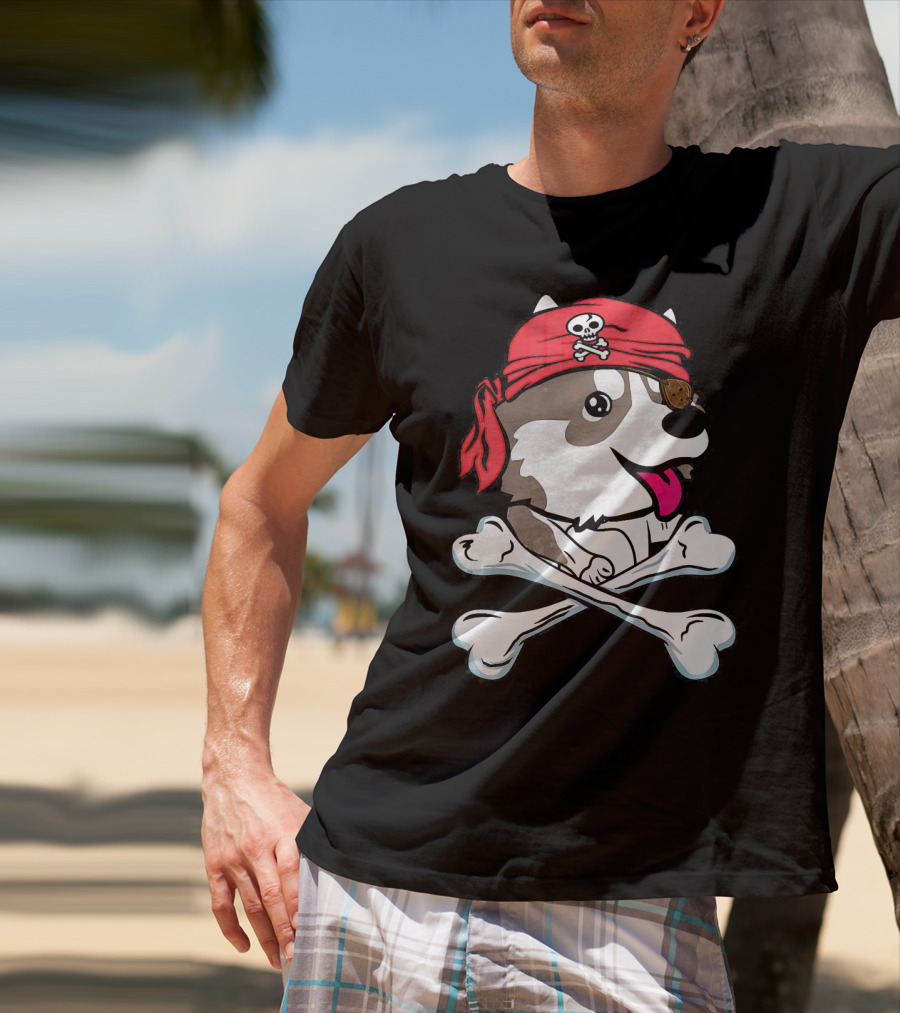Husky Pirate Halloween Dog Crossbones Hat T-Shirt