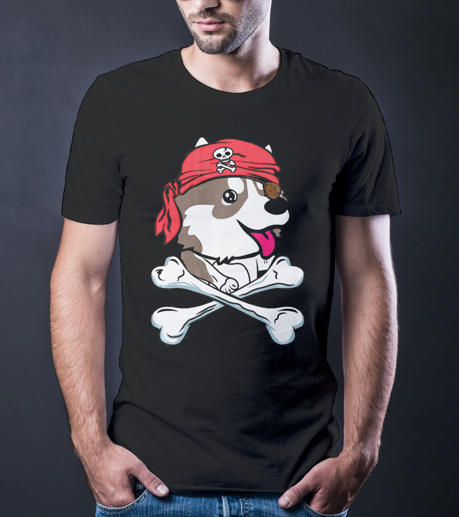 Husky Pirate Halloween Dog Crossbones Hat T-Shirt
