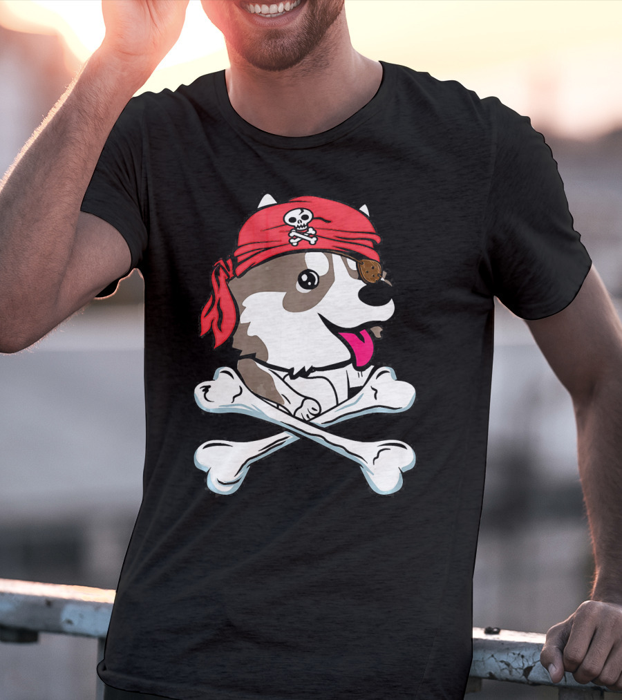Husky Pirate Halloween Dog Crossbones Hat T-Shirt