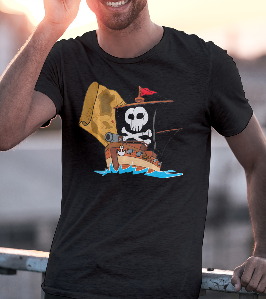 Pirate Ship With Jolly Roger And Treasure Map T-Shirt
