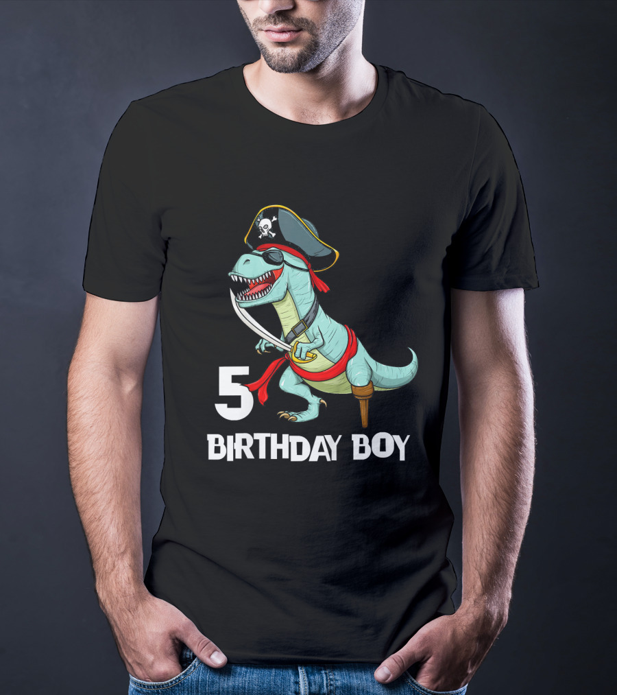 5 Birthday Boy Kids Pirate Dinosaur Rex Tyrannosaurus T-Shirt