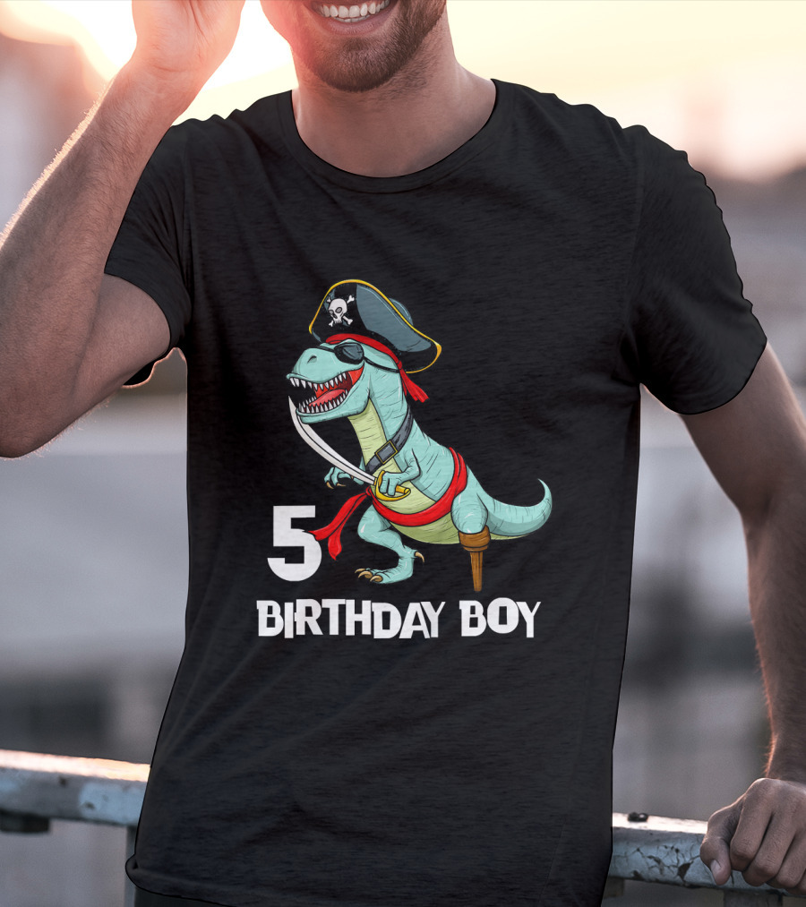 5 Birthday Boy Kids Pirate Dinosaur Rex Tyrannosaurus T-Shirt